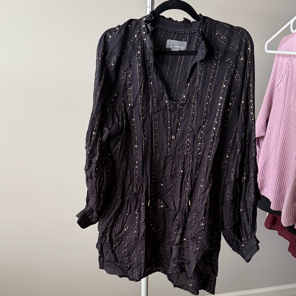 Anthropologie Black Mini Dress with Gold Accents